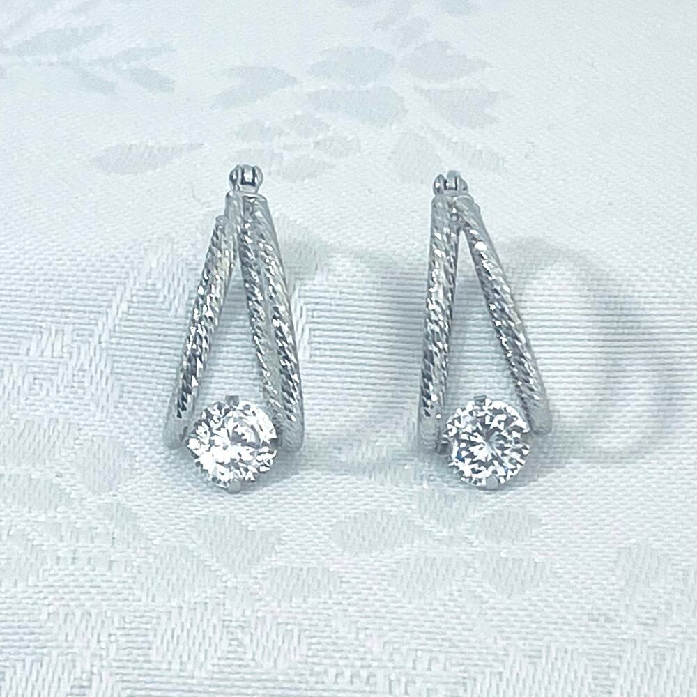 Vtg Jacmel JCM Sterling Silver Hoop Earrings CZ Double Loop Cubic Zirconia 925
